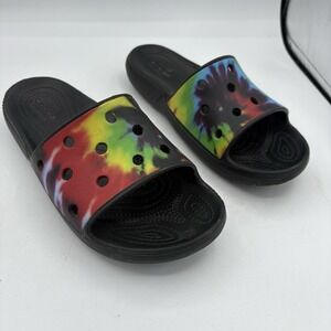 Crocs Sandals Womens Size 8 Mens 6 Unisex Black Classic Tie Dye Graphic Slide
